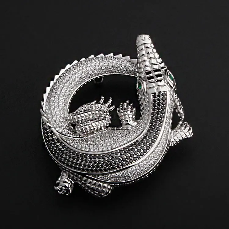 

925 Sterling Silver & gem crocodile men's belt buckle buckles jewelry A2356