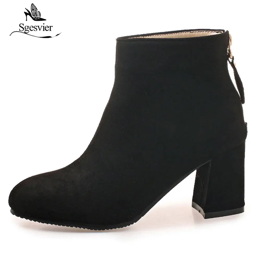 

Sgesvier Women's Boots Round Toe Elastic Ankle Boots Thick High Heels Shoes Woman Female 2018 Winter Socks Boots Black OX594
