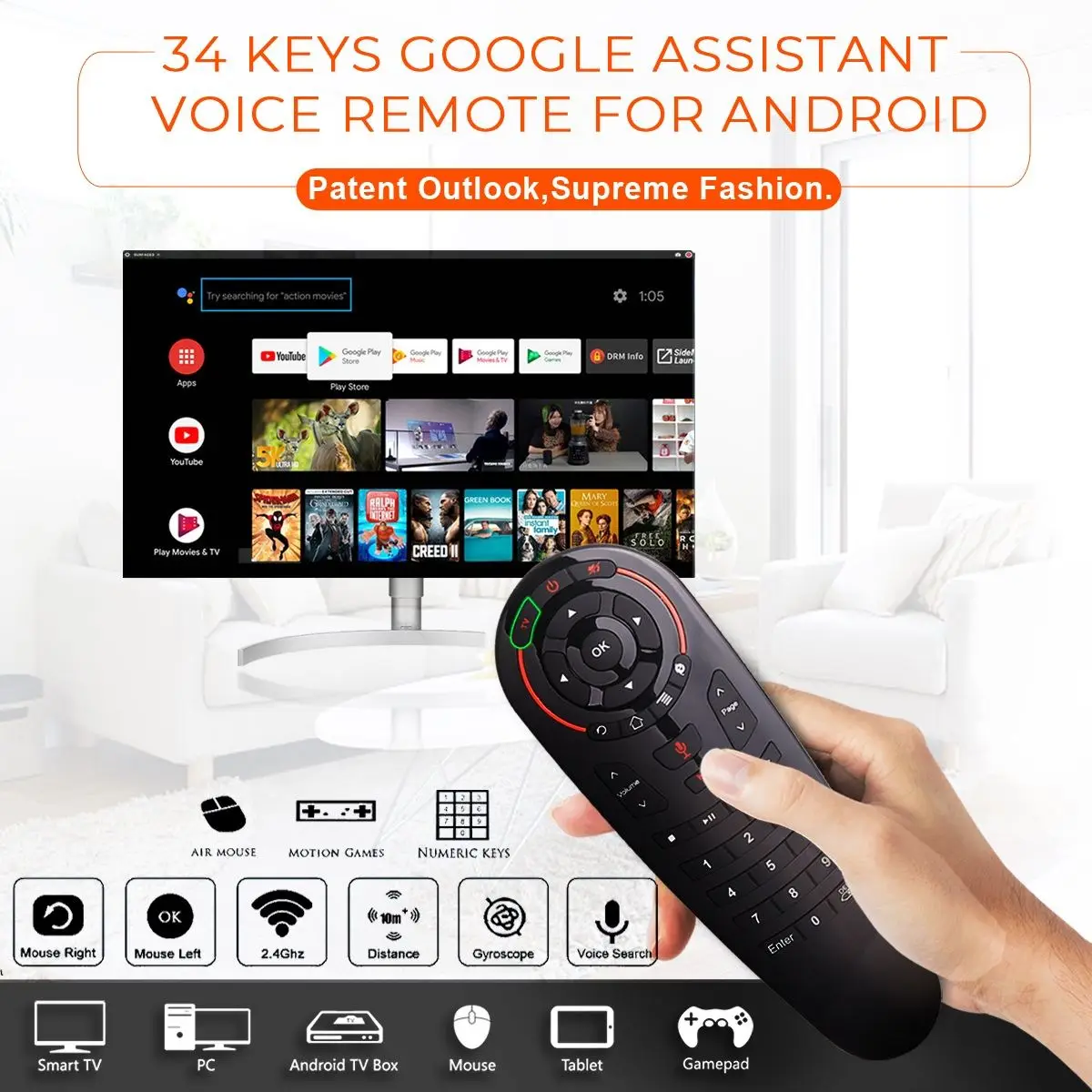 

G302IR 2Key 2.4GHz Air Mouse Gyroscope Remote Control Voice 6 Axis Gyroscope Microphone IR Remote Control for Android tv box
