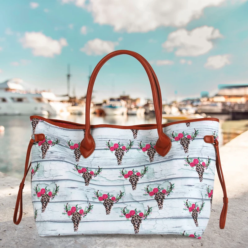 

String Leopard Bullskull Tote Wholesale Blanks Printed Leopard-Car Canvas Handbag Free Shipping DOM106857