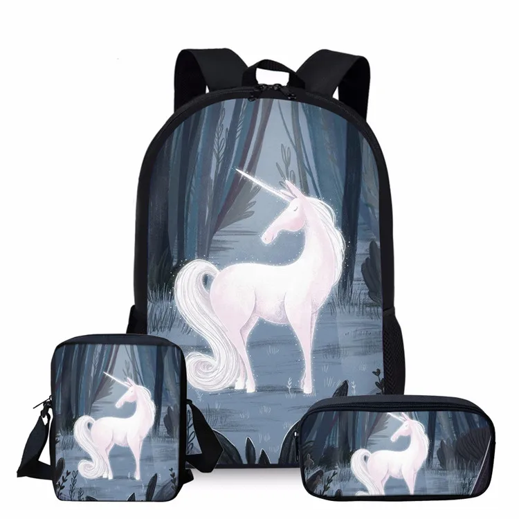 FORUDESIGNS Cartoon Horse School Backpack Set for Teenage Girls Boys Student Kids Orthopedics Bagpack Children Satchel Enfant - Цвет: Z3477E-C-K