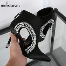 Schwarz Spitz Frauen Stiefeletten Seltsam Heel Auszuhöhlen Booties Strass Sommer Stiefel High Heels Bota Feminina Frauen Pumpen