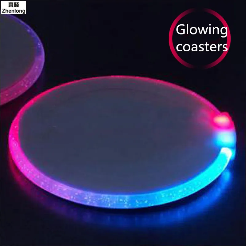 

Circular Slim LED Light Cup Coaster Gravity Button Led Red Blue Double Light Color Flash Coaster for Bar KTV Wedding Hotel Club