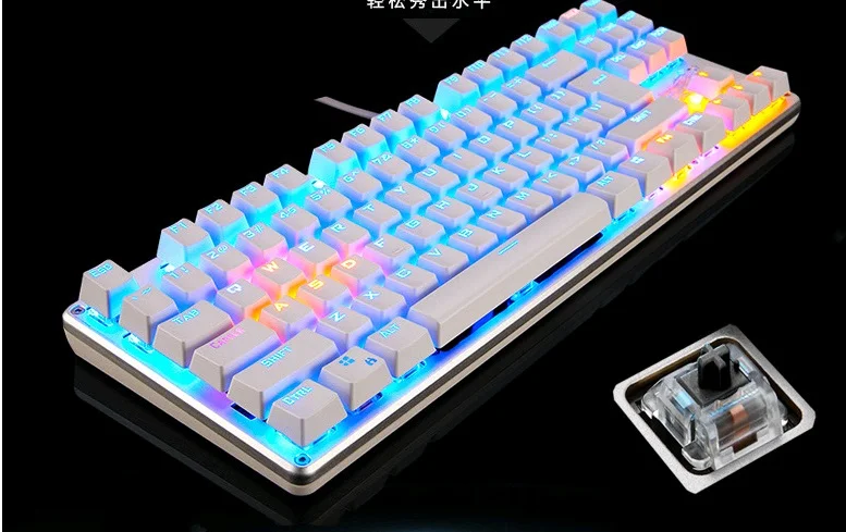 Goedkoop LINGBAO JIGUANSHI 87 104 KEY blauw schakelaars Gaming toetsenbord Backlit Metalen Panelen Mechanische Toetsenbord Russische sticker