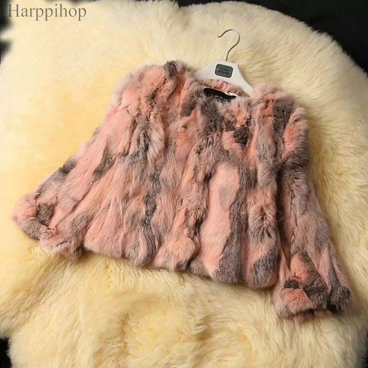 Настоящее кроличье меховое зимнее женское короткое меховое пальто размера плюс, теплое пальто, женская верхняя одежда с круглым вырезом, новая мода