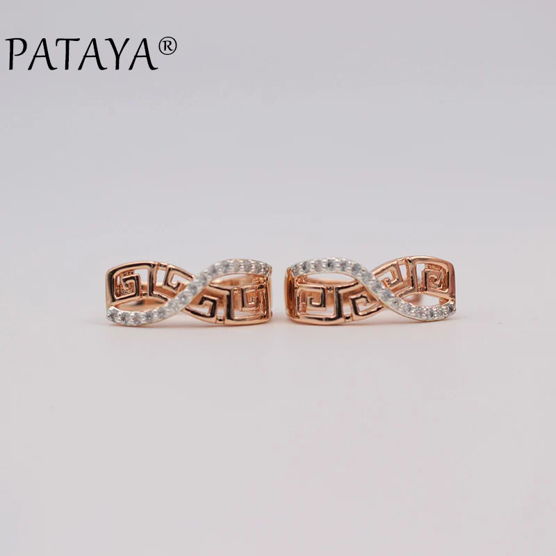 PATAYA, женские серьги 585, розовое золото, цифра 8, изысканные ювелирные изделия, белый натуральный кубический цирконий, серьги