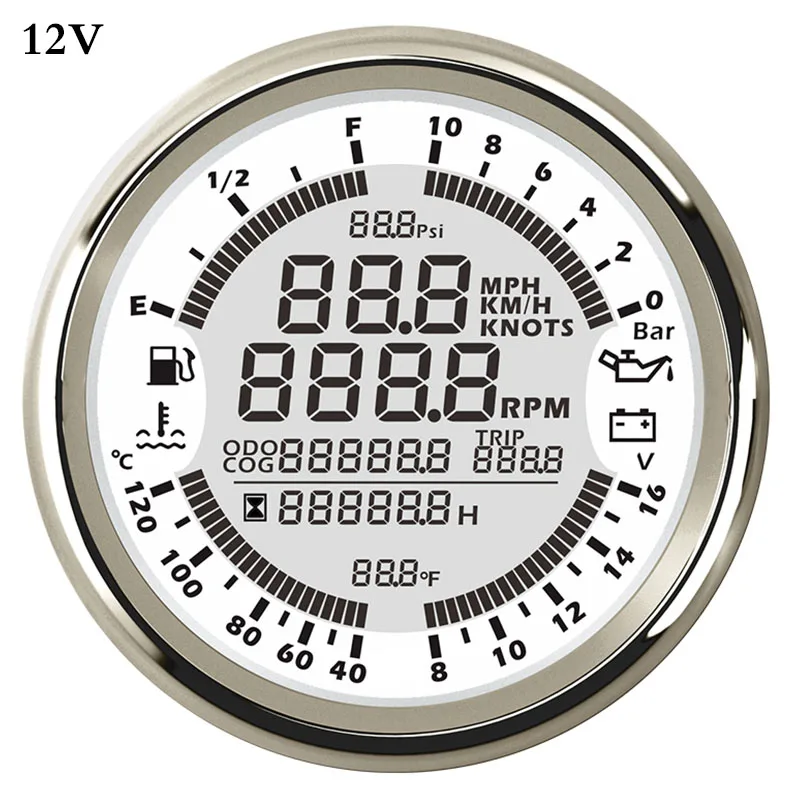 Морской катер цифровой gps Спидометр Тахометр для авто мотор 12 В 24 В уровень топлива температура воды 6 в 1 Многофункциональный манометр - Цвет: 12v