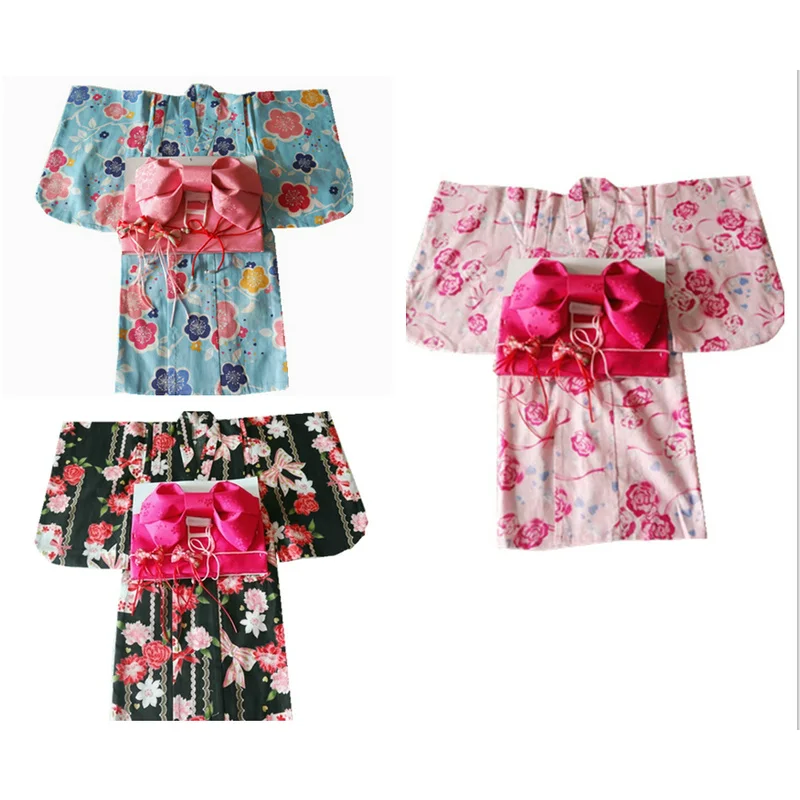 new pink japanese baby girl kimono robe cute kid yukata with belt kids dance costumes child Traditional kimono Costumes