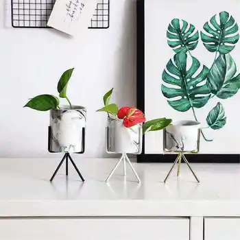 

Nordic Chic Storage Jars with Gold Black White Frame Marble Pattern Pencil Holder Ceramic Floral Machine Flower Vase Storage Jar