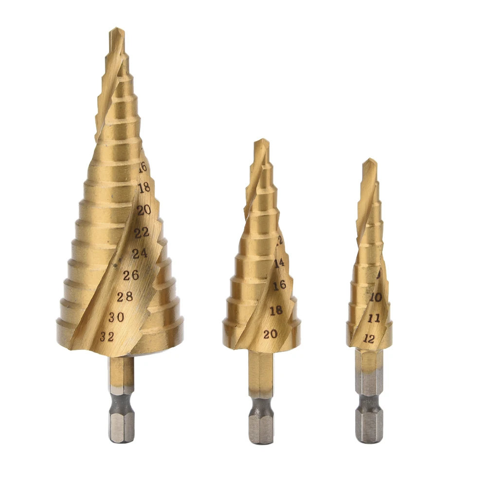 High Quality ! 3pcs HSS Spiral Grooved Step Drill Drills Bit 4mm to