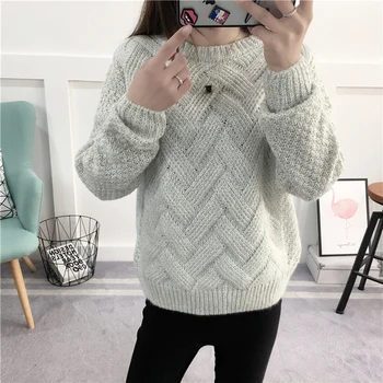 

Women Autumn Fashion Knitted Loose Warm O neck Long Sleeve Pullovers Sweater Ladies Crochet Knitwear Sweaters outfit Tops