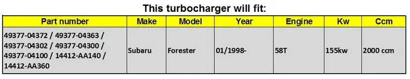 Турбокомпрессор TD04L-13T-6 49377-04100 полный Турбокомпрессор Для Subaru Forester 2,0 T 58T 155 кВт 211 л.с. 1998-49377-04300 сбалансированный