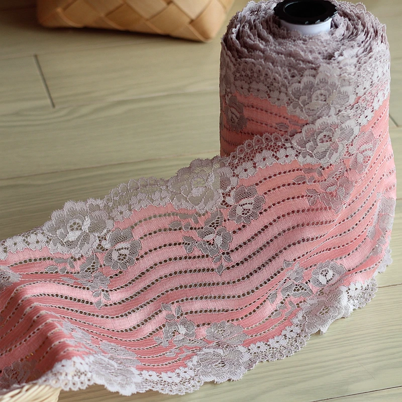 

21cm wide 2yds/lot, pink Handmade Hair Decoration Wide Elastic Stretch Lace Trim wedding dress skirt lace trim