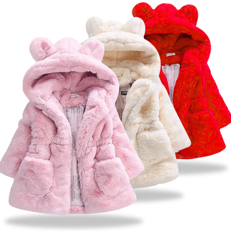 

2019 Kids Autumn Winter Waistcoat Children's Rabbit ears Fur Girls Artificial fur Coat Kids Faux Fur Fabric Clothes Fur coat