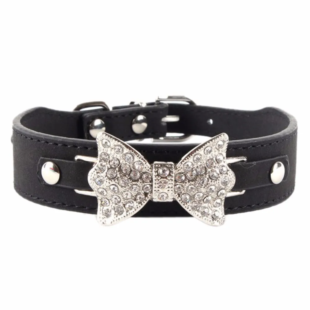 25MM Bling DIY Crystal Pet Dog Leather Bow Collar ...