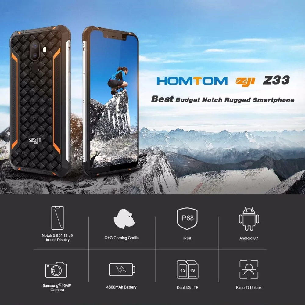 HOMTOM ZOJI Z33 4600 мАч 3 ГБ 32 Android 8 1 Face ID IP68 водонепроницаемый прочный мобильный телефон 5