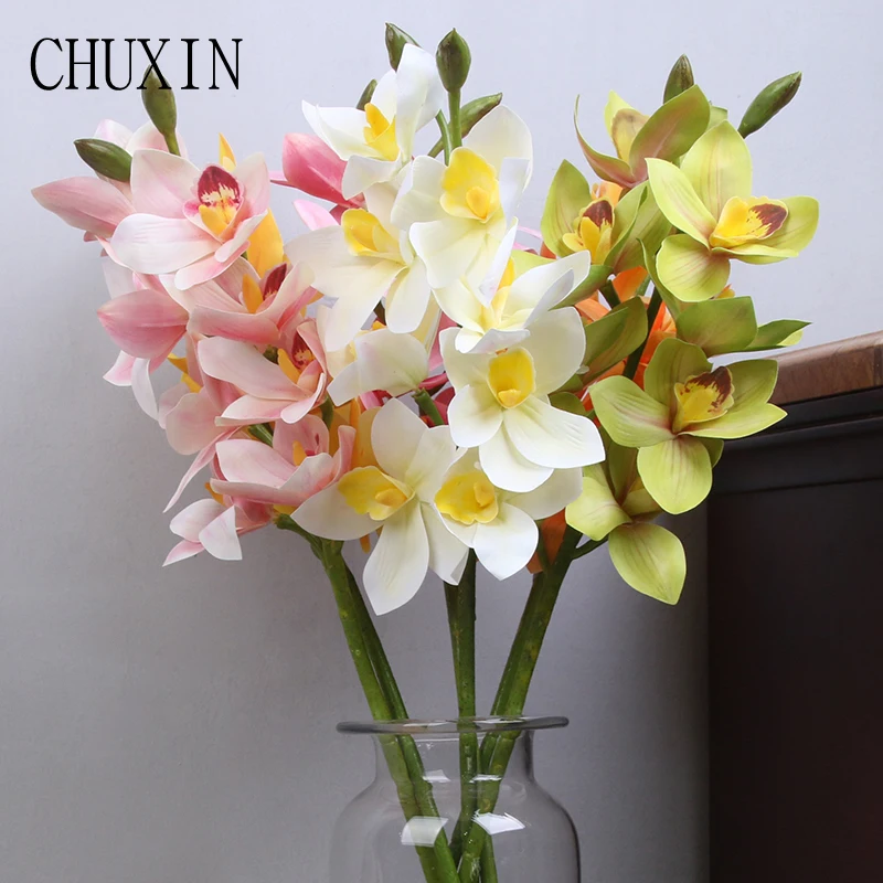 

Real Touch Artificial Flowers Big Cymbidium For Home Decoration Hotel Living Room Party Decor Fake Flower 67cm