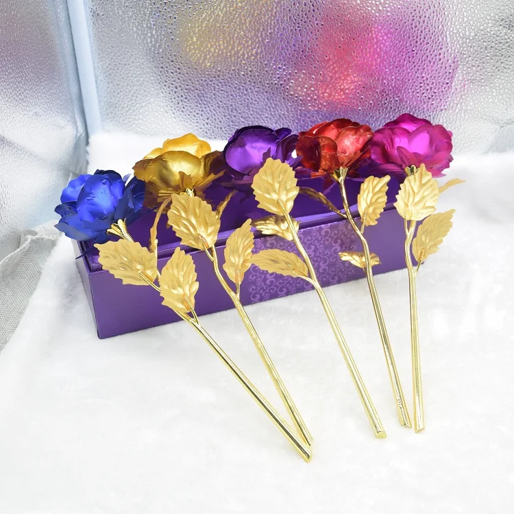 DHL 10Pcs 24K Gold Foil Plated Rose Lover's Golden Artificial Rose
