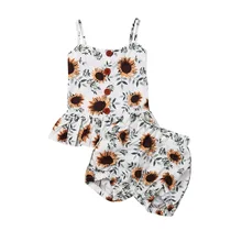 Новинка, милый комплект из 2 предметов для маленьких девочек, летний топ на бретелях и шорты, комплект одежды