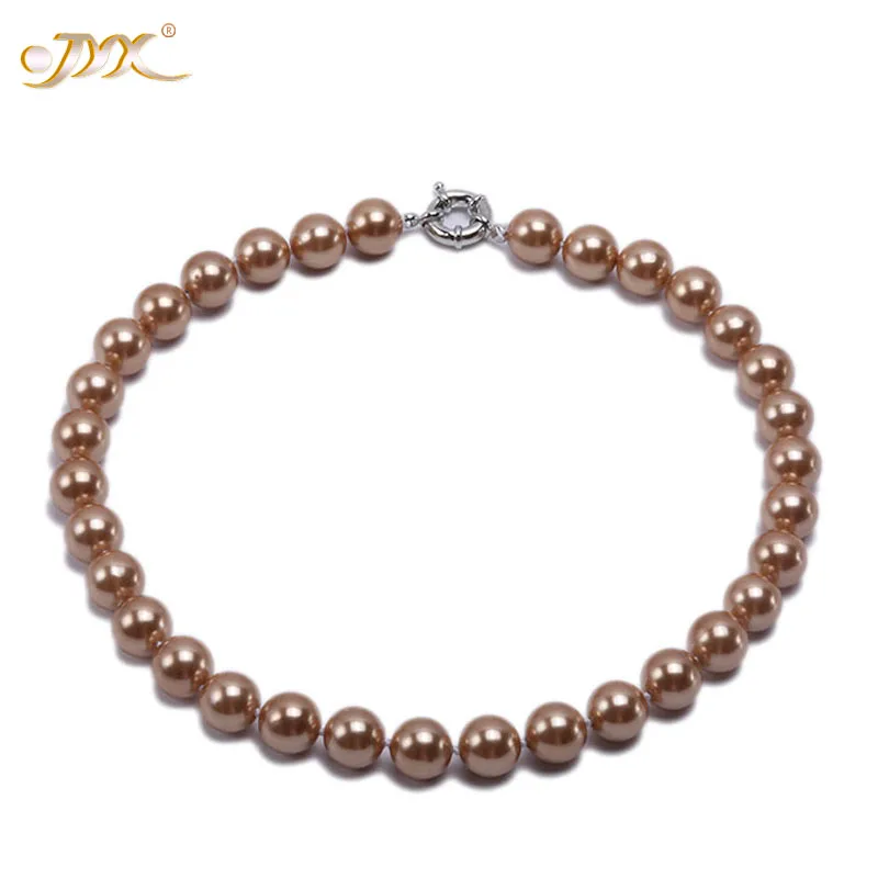 

JYX 2019 charming necklace light coffee 18mm Seashell Pearl Round Beads Necklace high quality 18" elegant jewelry for women