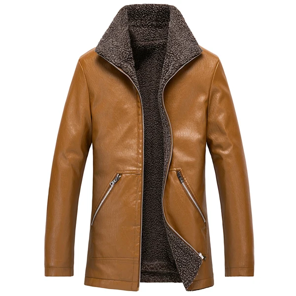 Модные зимние куртки мужские британские толстые бархатные теплые пальто повседневная верхняя одежда длинный Тренч мужские большие размеры M-8XL искусственная кожа байкерская куртка - Цвет: Хаки