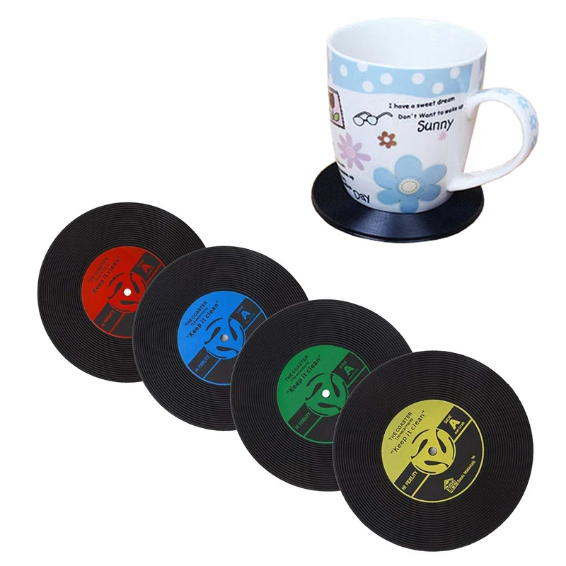 Retro Drink Coasters Cup Mat Mug Coaster Table Accessories Home Decor Placemat Vinyl Record Coasters for Drinks Table Mats (5-2)