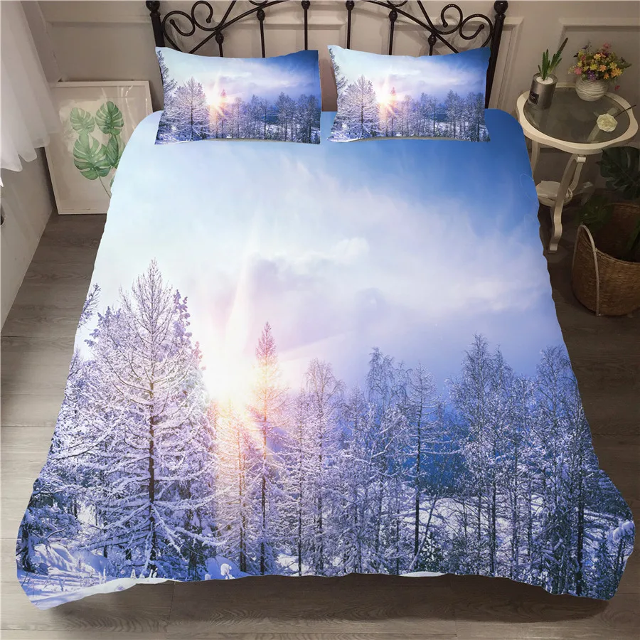 

A Bedding Set 3D Printed Duvet Cover Bed Set Snow Scene Home Textiles for Adults Bedclothes with Pillowcase #XUE04