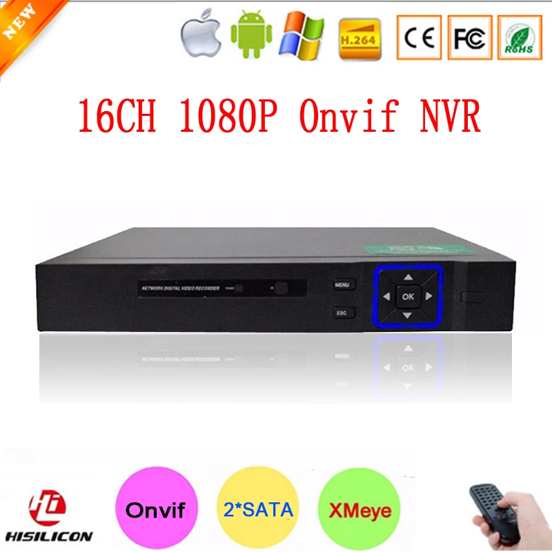 Hisiclion Chip Blue-Ray Case Two SATA Port HD Digital 16ch 16 Channel 1080P Surveillance Video Recorder Onvif NVR Free Shipping