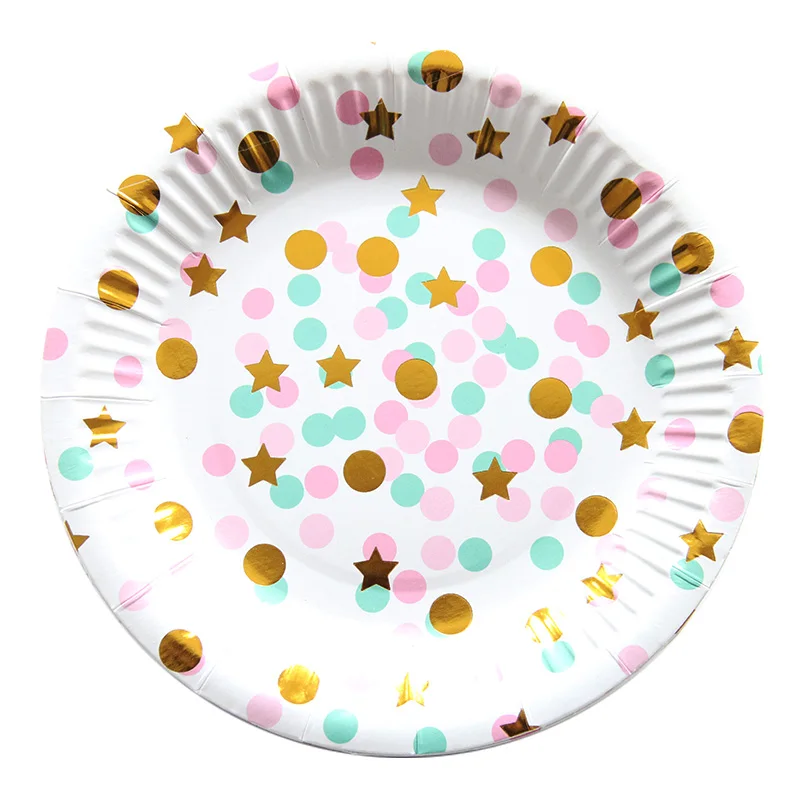 10 шт./лот бумажная тарелка цвета розовое золото одноразовая тарелка для свадьбы, дня рождения, вечеринки, украшения для детской вечеринки, вечерние принадлежности для детей - Цвет: style 7