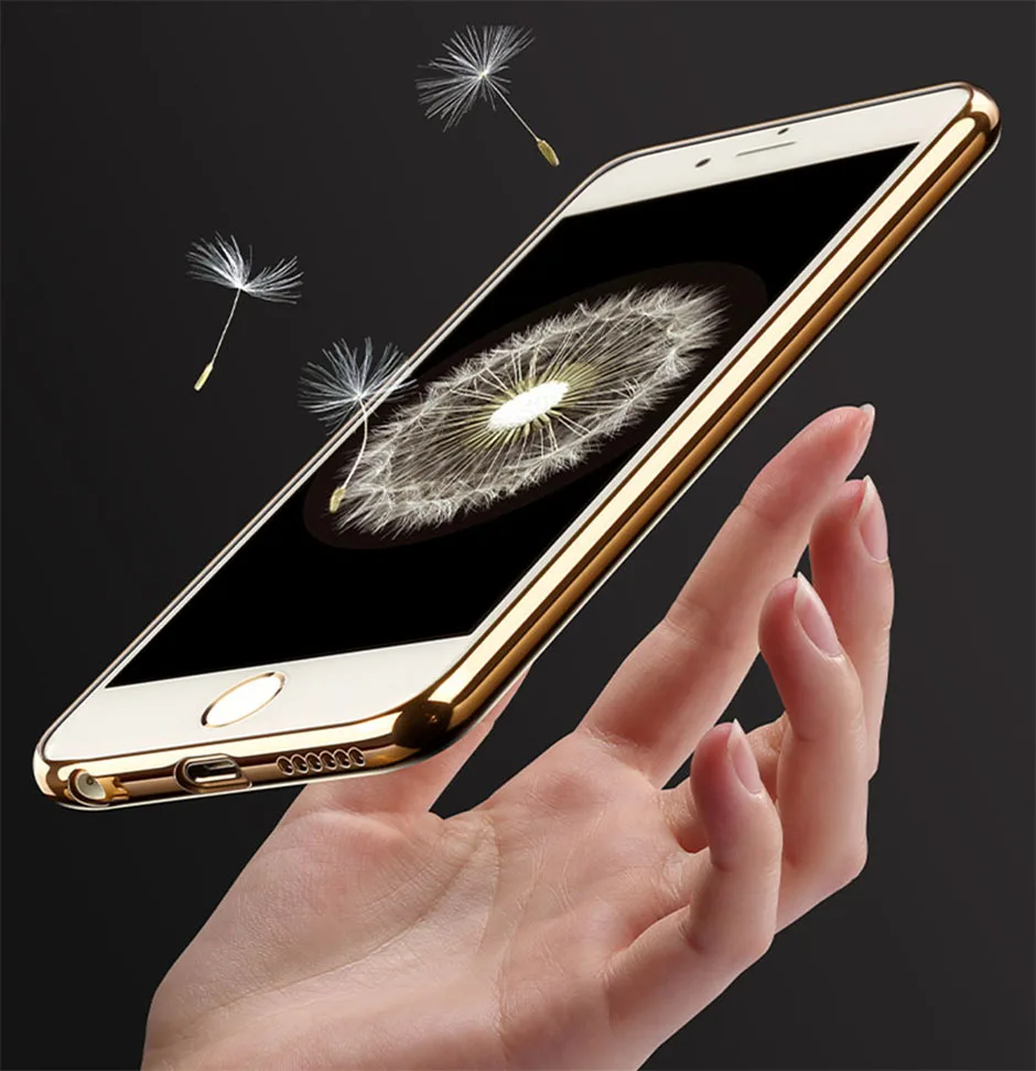 Case For iPhone 5 5S SE 6 6S plus 7 Plus Luxury Plating Gilded Transparent TPU Silicone Soft Phone Cases Cover For iPhone 6 Case (1)