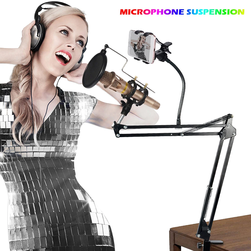 

Microphone Suspension Scissor Arm Stand Extendable Mic Holder Recording Universal Shield Clip Table Mounting Kit Studio Youtuber