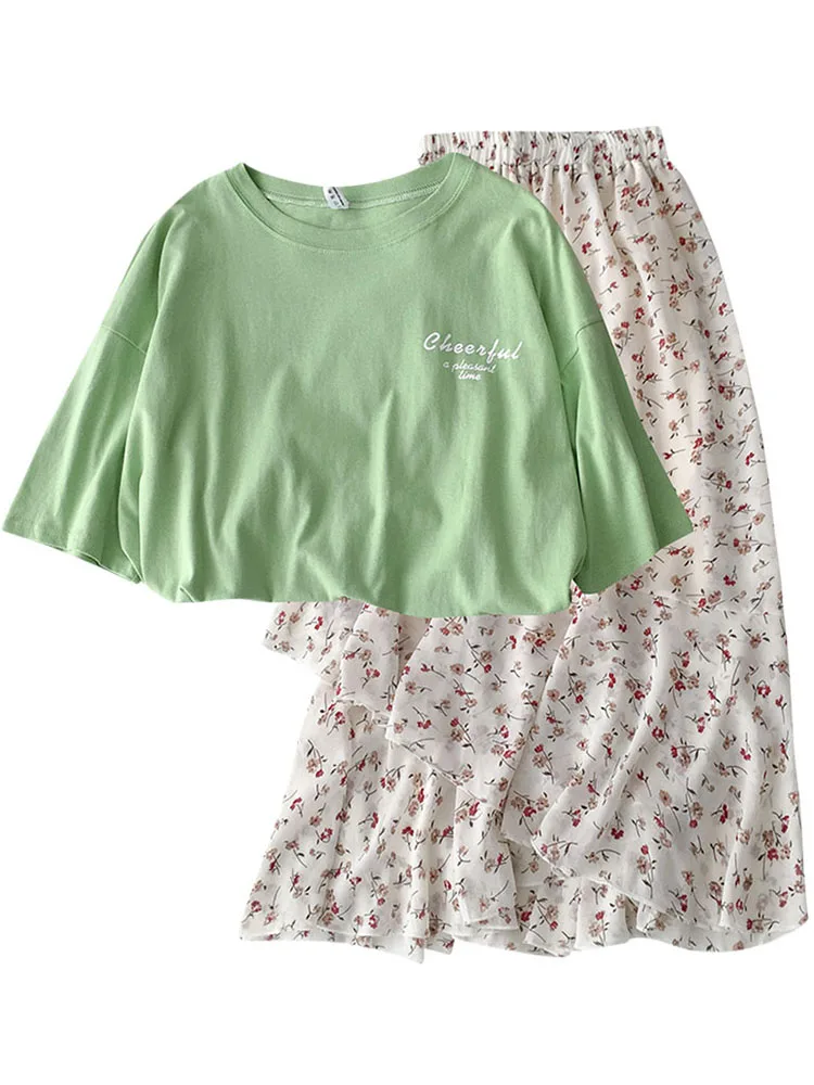 Милая хлопковая юбка комплект Для женщин с О-образным вырезом одноцветные футболки+ бежевые Высокая Талия Женская Юбка-миди модная одежда Двойка набор