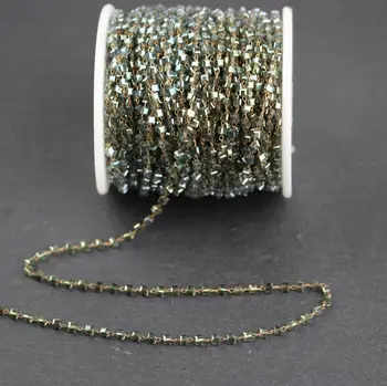 

2mm Wire Wrapped Brass Links Rosay Chain,Cube Shaped Green Glass Beads Chains for Necklace Earrings Accessory Jewelry