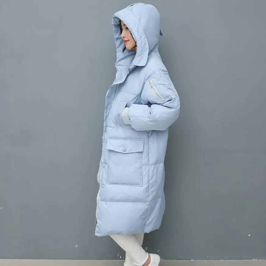 Зима модный бренд hoode мульти-карман 90% утиный пух куртка Женская Длинная толстая пуховая наполнителя wj1165