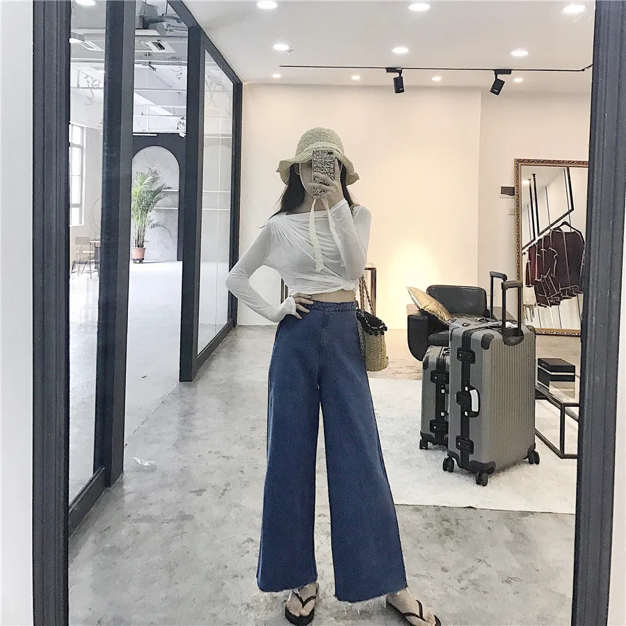Бренд YAN MU XI Мода Ретро стиль темперамент был тонкий высокой талией широкие ноги женские джинсы брюки свободные дикие повседневные джинсы