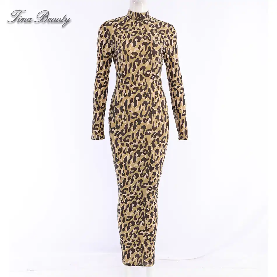 Long Sleeve Leopard Print Maxi Dress