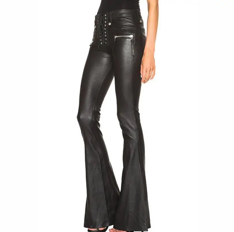 leather flare trousers