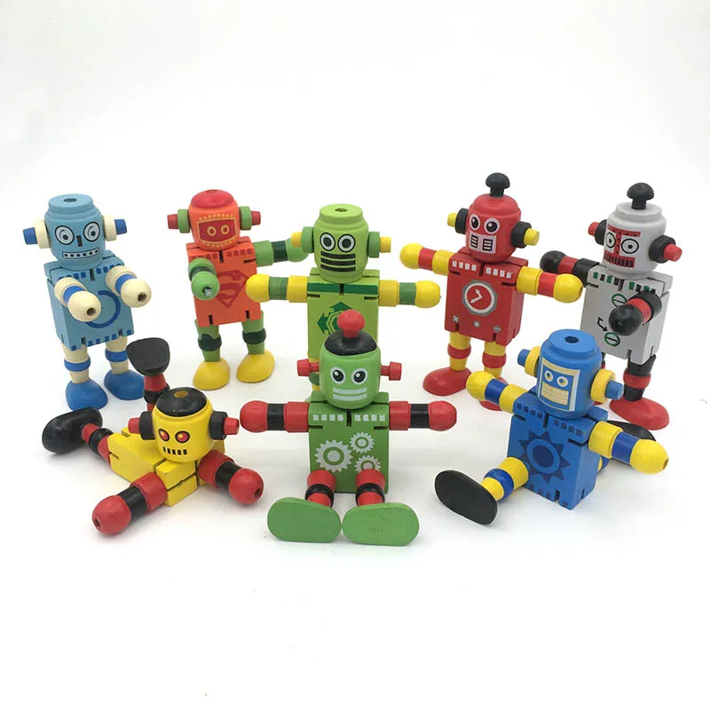 

2018 Novelty Wooden Robot Toy Learning Transformation Colorful Wooden Newyears Present Joint Moved Deformation Robot Toys