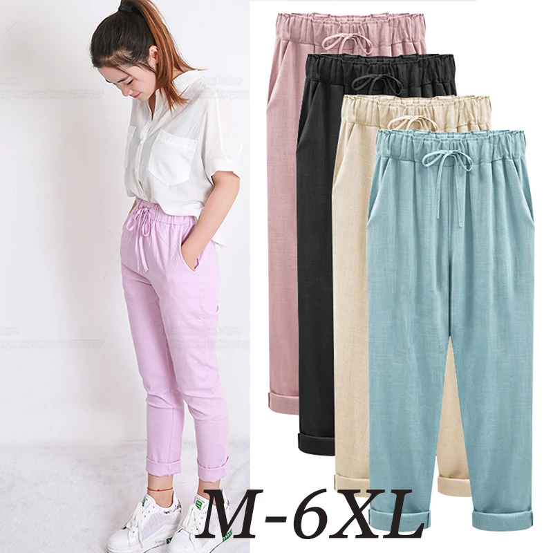 Summer Autumn Harem Pants Womens High Waist Loose Straight Nine Pants Casual Trousers Large Size OL Pants Womens Slacks