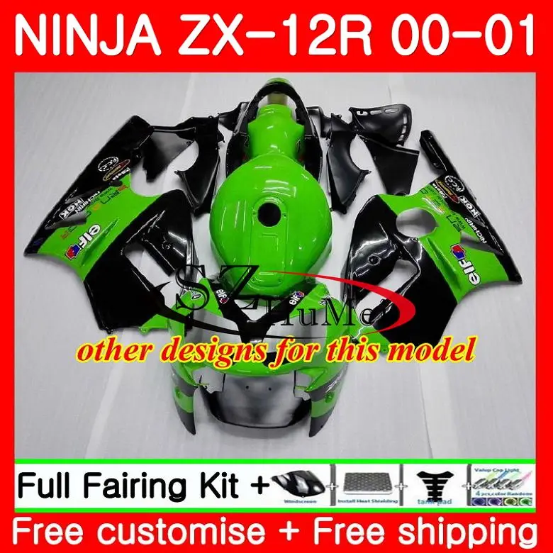Инжекционный Набор Для Кавасаки ниндзи ZX 12R 00 01 ZX1200 C green flames 22SH19 12 R ZX12R 2000
