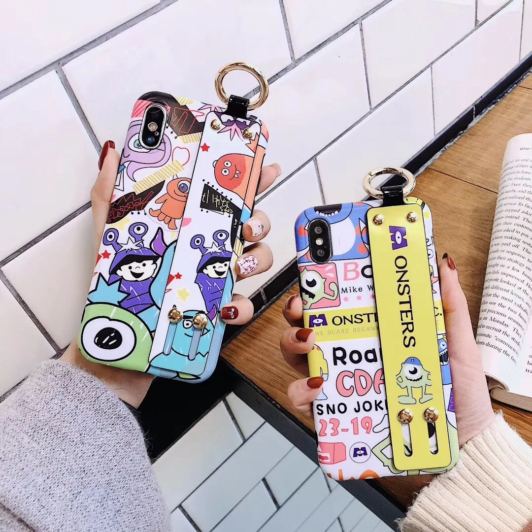 

Cute cartoon Disneys phone case For XS MAX XR X 7 8 6 6s Plus Monsters University soft silicon back cover with wristband Fundas