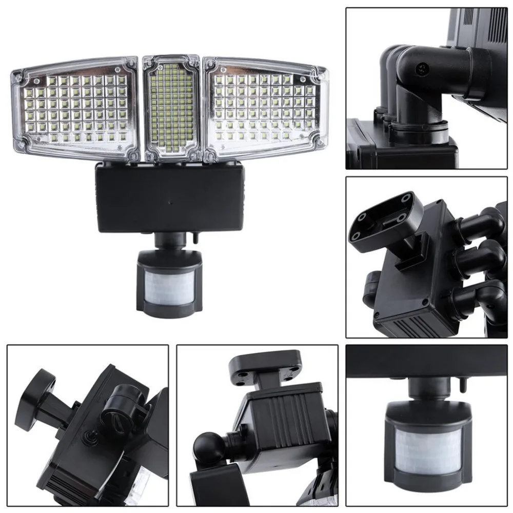 

178 LEDs Solar Power Panel Flood Light PIR Motion Sensor Three Heads Outdoor Waterproof Garden Wall Mounted Solar Lamp Lighting