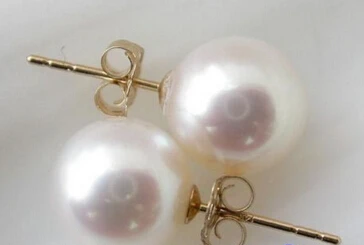 

xiuli 00523 AAA 9MM AKOYA WHITE ROUND SEAWATER PEARL EARRING 14KGP