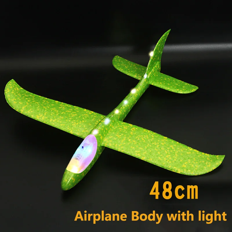 Сделай сам, ручной бросок, светодиодный, светящийся, летающий планер, самолет, игрушки, модель самолета из пены, для игр на открытом воздухе, светящиеся игрушки для детей - Цвет: 48cm Green Light