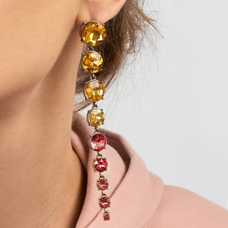 

New Design Lady Temperament Long Fringe Earrings Geometric Crystal Set Joker Personality Earrings Drop Fashion Color Jewelry