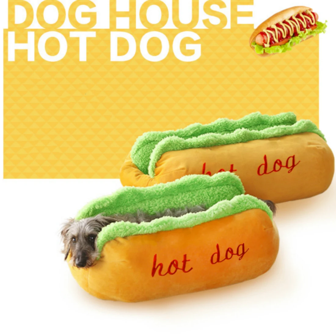 cheap Hot Dog Dog Beds Removable Soft Mat Pet Sofa Cute Beds for Cozy Puppy Litter Cat Sleeping Cushion Chihuahua Teddy Nest Kennel