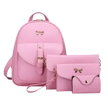 4 pcs PU Bowknot Sac À Dos Femmes Embrayage Sac Sacs D’école Pour adolescente Filles sac à dos Sac À Dos Sac À Dos Ensemble Arc En Cuir sac à dos