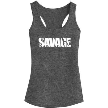 

Womens Savage Fitness Workout Racerback Tank Tops - Heathered Grey