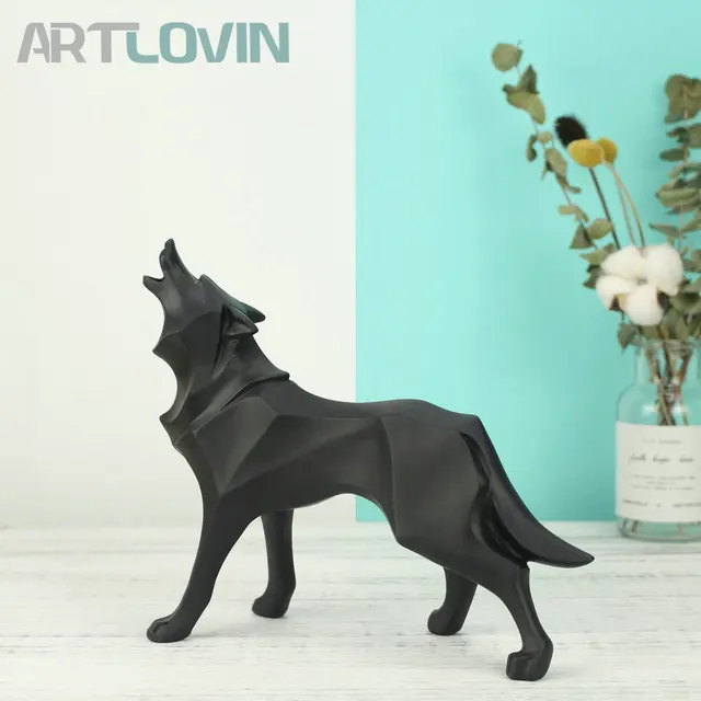5 Colors Modern Home Decor Wolf Figurines Resin Abstract Totem Wolf Dog
