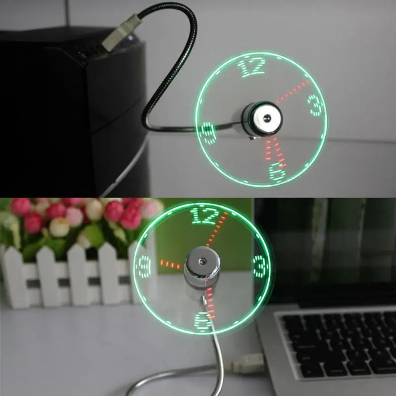 

Mini USB Handheld Fan Gadgets Flashing LED Clock Cooler Desktop Cooling Gift Fan with Characters Messages